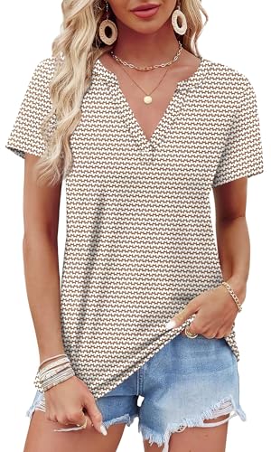 Image of WEESO Womens Tops Summer Short Sleeve V Neck Blouses Business Casual Loose Fit Tshirts Trendy Fashion Outfits