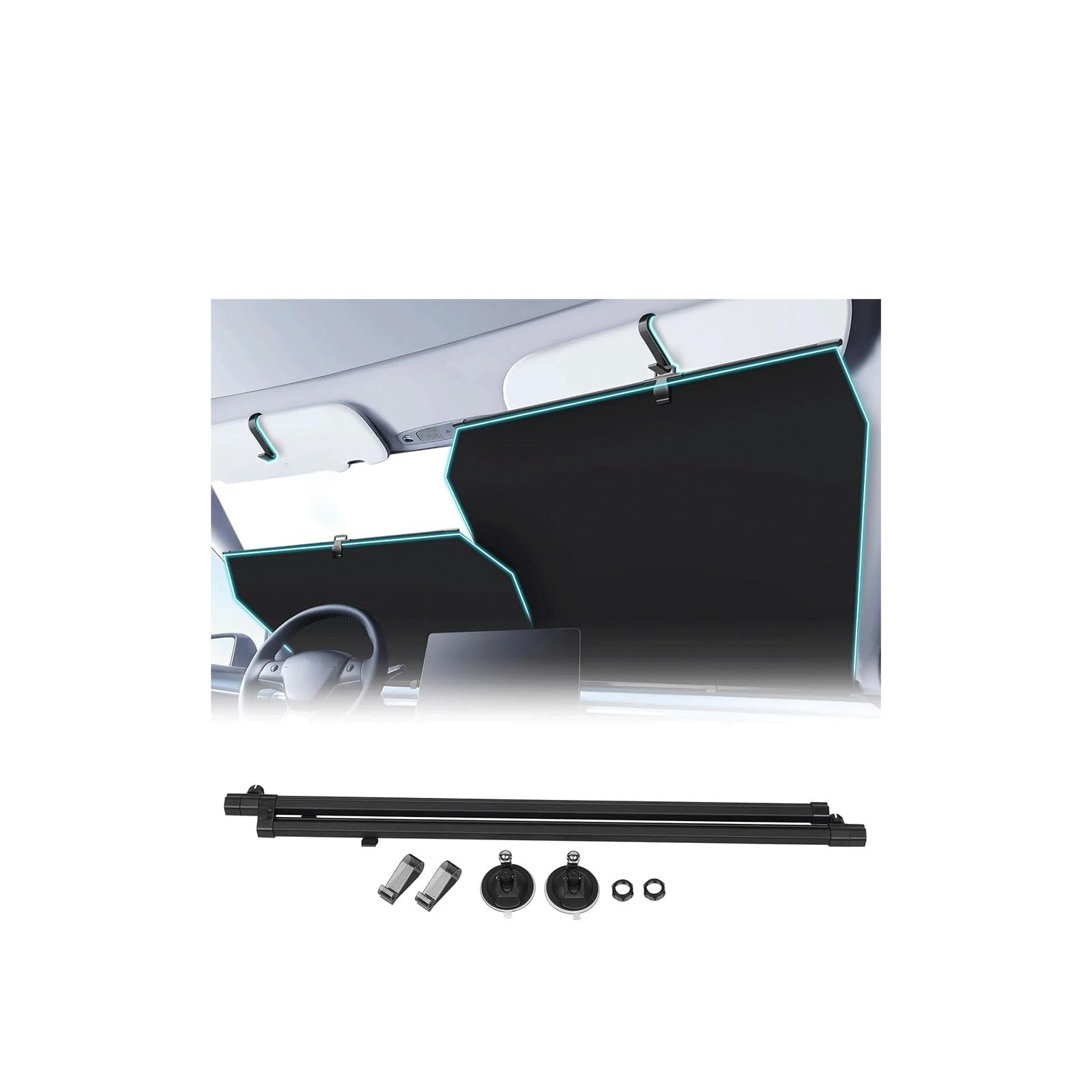 Retractable Windshield Automatic Sunshade,99% UV Heat Protection, 420D Keep Cool & Protect Interior, Adjustable for Cars SUVs