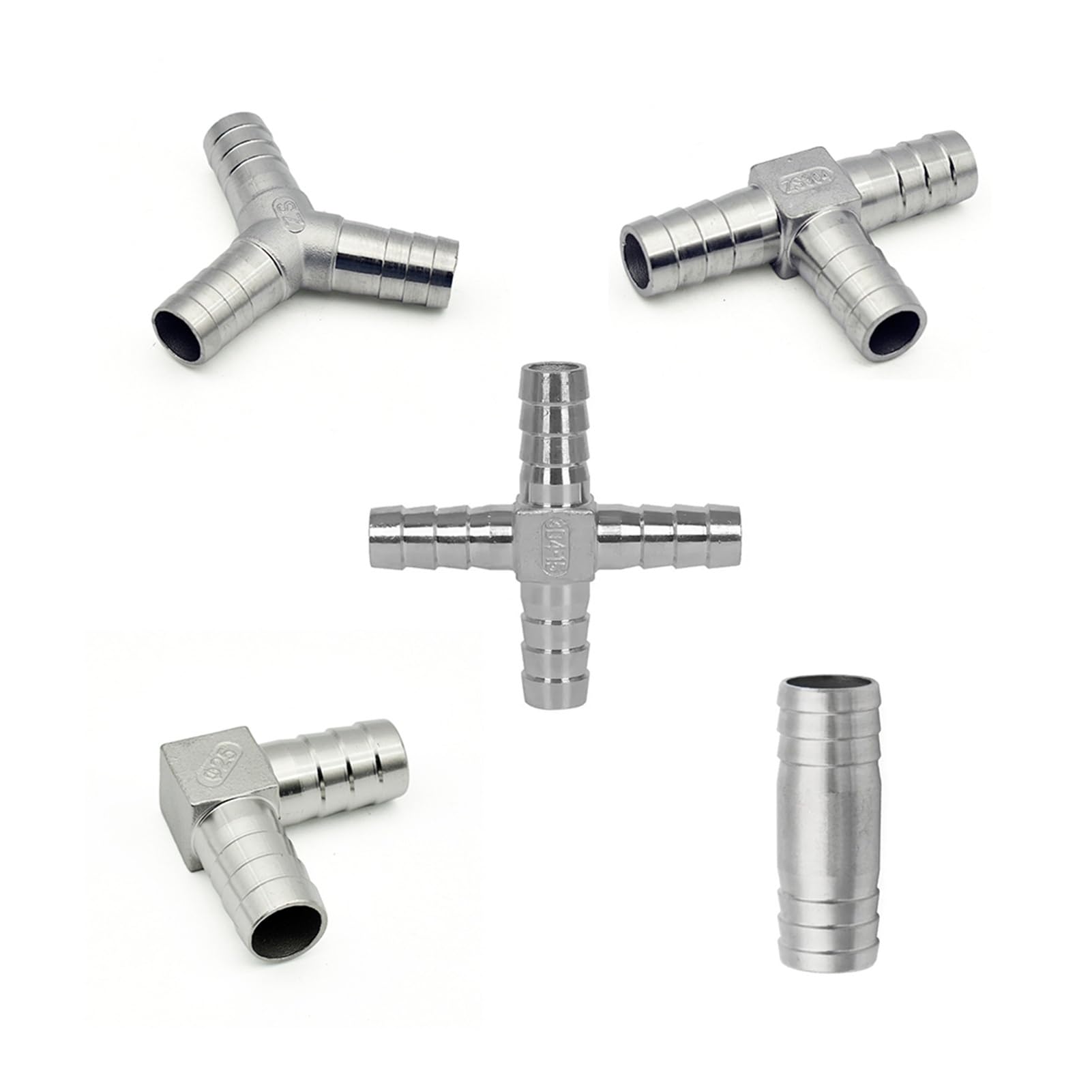 BFsaceqa Hose Barb 304 Stainless Steel T L Y Type Cross Three Way Pipe Fitting Connector Water Gas Fuel(Cross Hose Fitting,13mm)