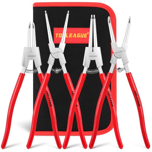 TOOLEAGUE 4 Pcs Snap Ring Pliers Set Circlip Pliers 13 inches Internal/External Heavy Duty for Ring Remover Retaining Straight Bent Lock Ring Pliers Set