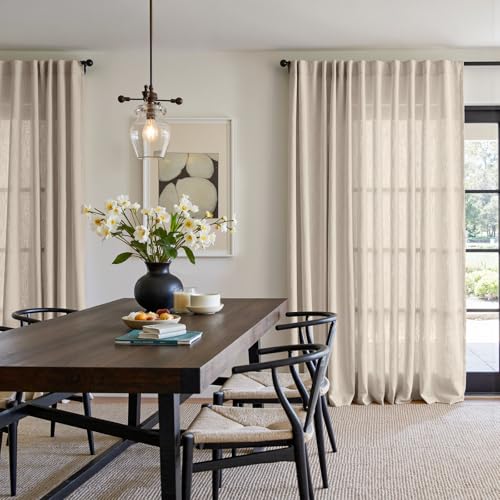 Image of jinchan Linen Curtains Light Filtering Back Tab 100x84 Inch 1 Panel