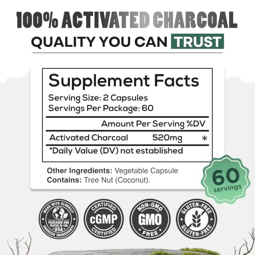 Image of Wild Foods Activated Charcoal Capsules, 100% Organic Coconut Shells, 1 Pack