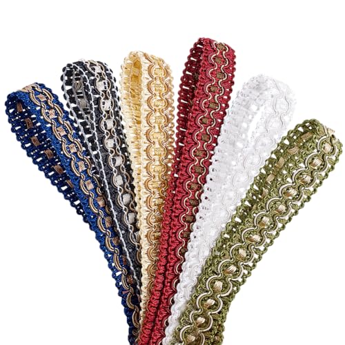 PH PandaHall 12 Yards 6 Colors Gimp Braid Trim 3/4 inch Upholstery Trim Fabric Trim Fringe Trim Ribbon Polyester Fringe Trim for Costume DIY Crafts Sewing Curtain Home Lamp Shade Decoration