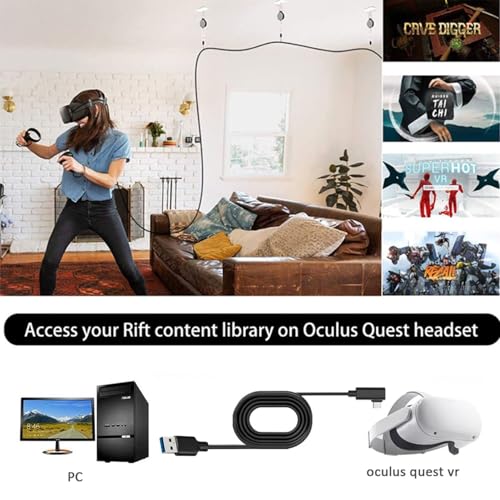 Image of New World 16FT Link Cable for Meta Oculus Quest 3,Oculus Quest 2 /Pro, High-Speed Data Transfer Charging Cord Cable, USB 3.2 A to C Charger Wire for Oculus Quest VR Headsets Gaming PC /Steam VR