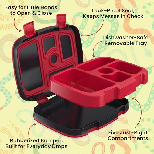 Image of Bentgo Kids Prints Leak-Proof, 5-Compartment Bento-Style Kids Lunch Box - Ideal Portion Sizes for Ages 3-7, Durable, Drop-Proof, Dishwasher Safe, PFAS- & BPA-Free Materials (NEW Sssnakes)