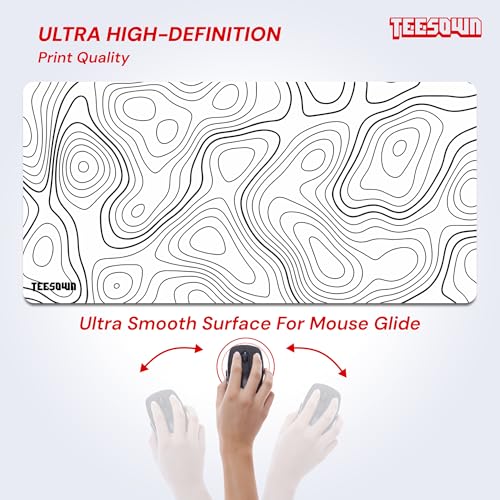 Image of White Topographical Extended Mouse Pad (11x23) for Laptop Desktop PC and Gaming Desk Mat Rubber Base Desk Pad