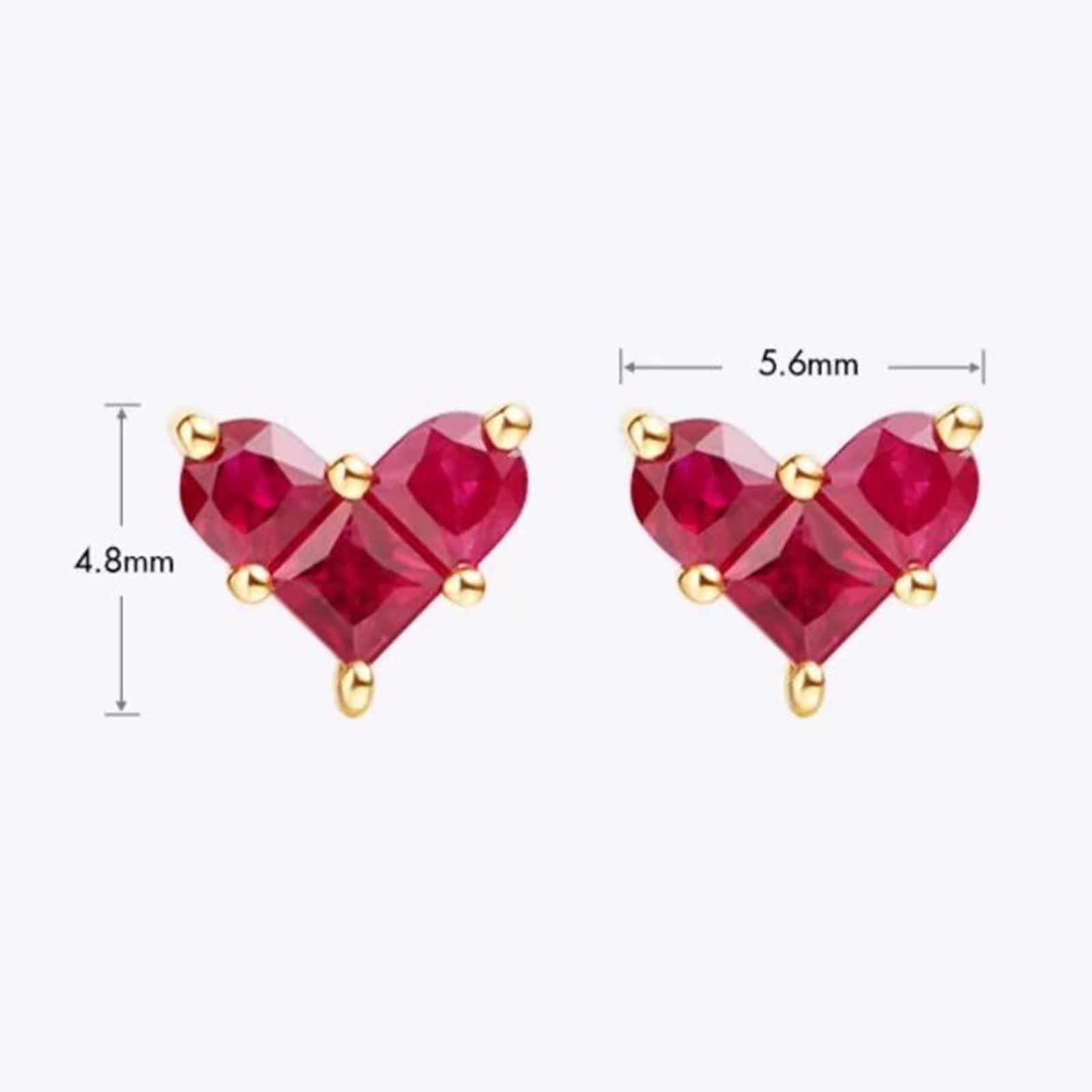 Kolczyki na sztyfcie, złoty piercing, kolczyki damskie Cool Red Rubin 0,46 karata, kształt serca, prawdziwa biżuteria