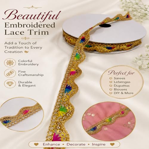 Image of Designer Golden Wave Lace Border for Blouse Saree Dupatta Lehenga Craft Decoration and Ethnic Sewing Accessories (RM-LACE49-4)