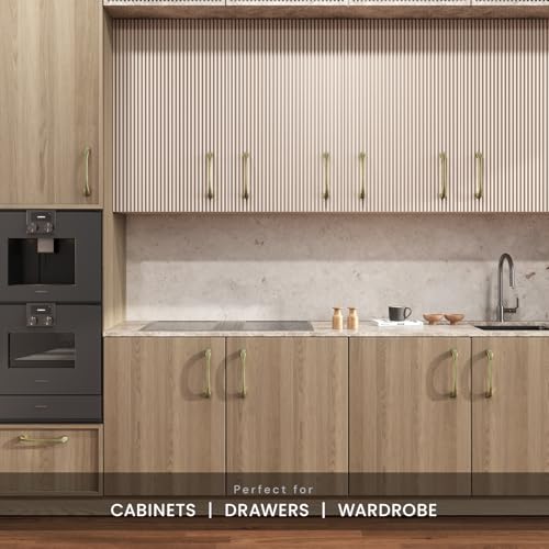 Image of LAPO 6 Inch Cabinet Handles for Kitchen, Designed for Cupboard Panels and Drawer Units, Balanced Grip Hold, Simple Screw Installation, Anti Fade Surface, Hole to Hole 13.2 cm (Green Gold, Pack of 6)