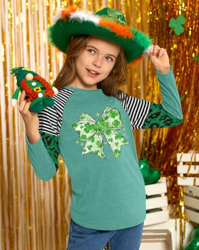 Image of BesserBay Girls St Patrick's Day Raglan Shirt Irish Sequin Lucky Stripe Shamrock Graphic Top 4-14 Years
