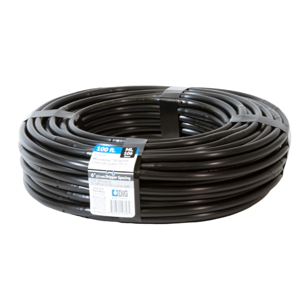 DIG ML-106, 100', ¼” MICROLINE Dripline - 6” Spacing, Color Black – UV Protected Drip Line