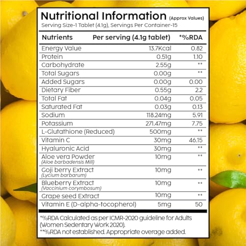 Image of PLIX - THE PLANT FIX Glutathione Effervescent Tablets for Clear, Glowing & Youthful Skin | 500mg Glutathione, Vit E & Hyaluronic Acid | No Maltodextrin, No Sugar | Pack of 6 (90 tabs) | Lemon