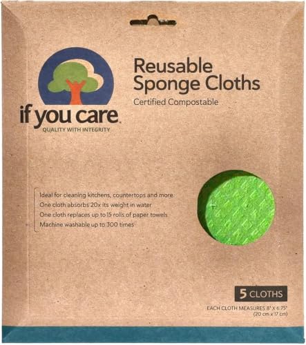 Image of If You Care Sponge Cloths - 5 Count - 100% Natural Cleaning Rags for Kitchen, Bathroom, Home Countertop Surfaces - Absorbent, Reusable, Machine Washable, Compostable