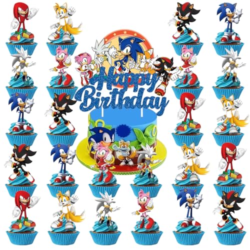 25Pcs Cake Toppers So-nic Cake Decorations Hedgehog Birthday Party Cake Decorations Supplies