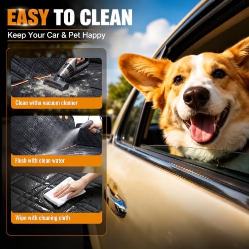 LUXYBEE Back Seat Extender for Dogs - Hard Bottom Dog Car Seat Cover for Back Seat Holds 400lbs, Upgraded Waterproof Dog Hammock for Car and SUV, Sturdy Backseat Extender for Dogs (Orange) — view 7