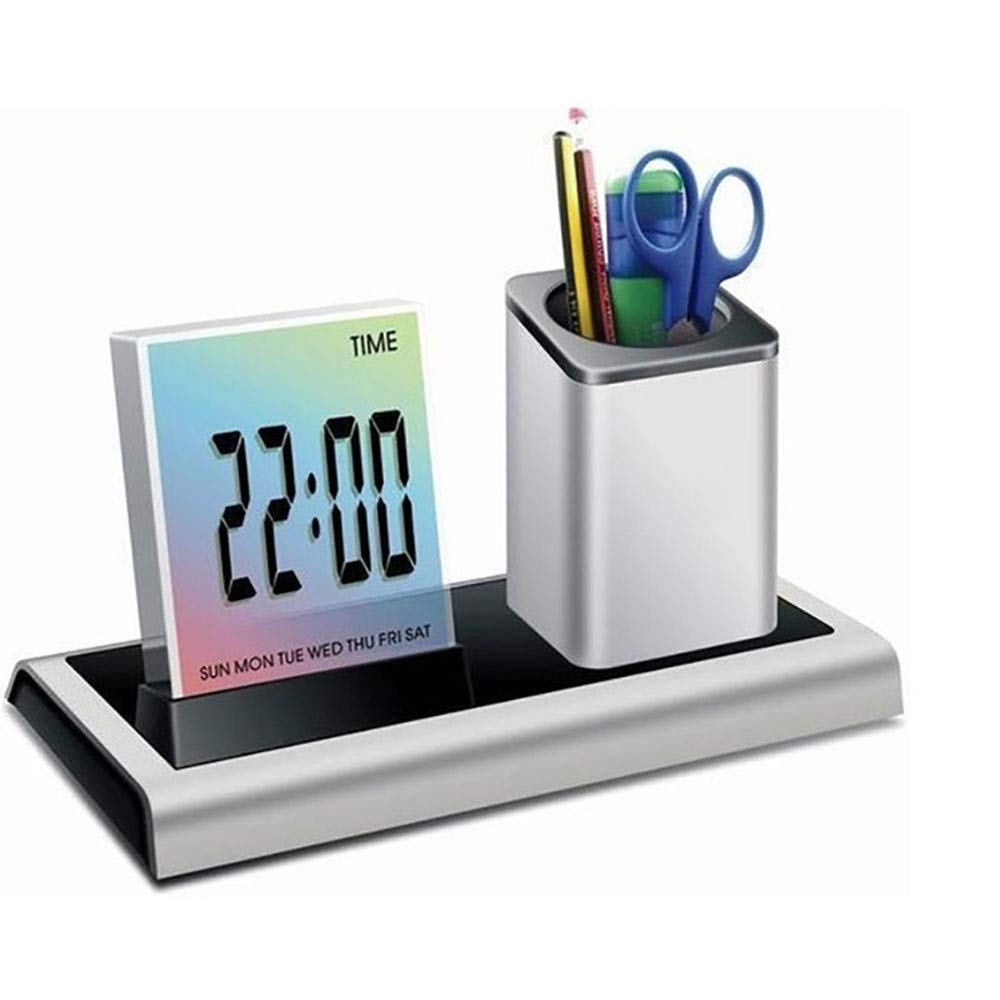 Portapenne da scrivania Contenitore per matite con Calendario Timer Portapenne Contenitore LCD Sveglia Digitale Portapenne da scrivania Organizzatore