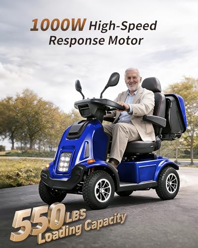 Image of Heavy Duty All-Terrain Mobility Scooters for Adults & Seniors, 1000W Motor, 550LBS Capacity, 32 Miles Long Range & 9MPH, FDA Cleared, 13 inch Air Tires with Full Suspension, USB, Large Storage