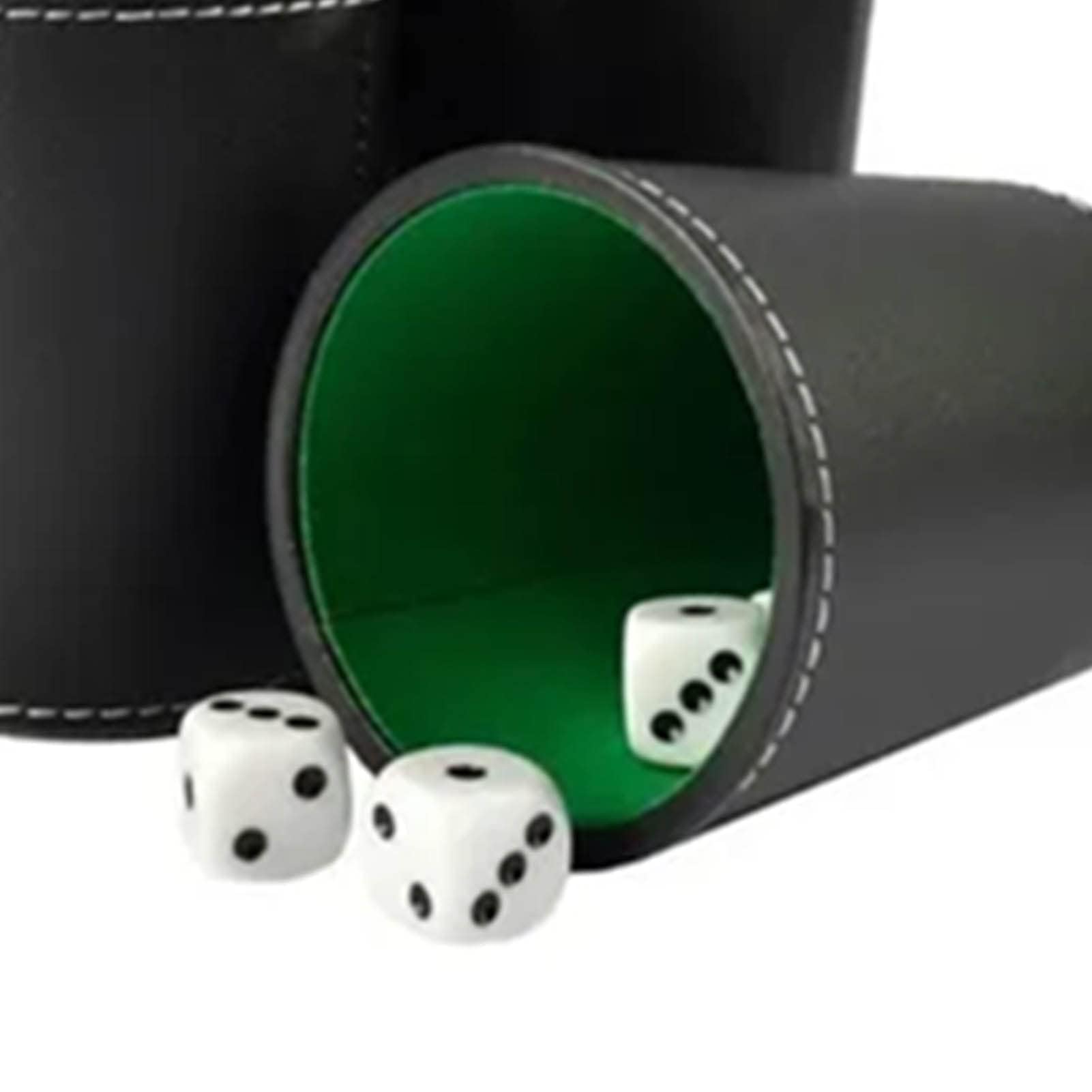HERCHR 5Pcs Set di Tazze per Dadi in Pelle PU Fodera in Feltro Agitatore Silenzioso con 20 Dadi a Punti Scatola Nera Agitante per Yahtzee Farkle Bar Giochi di Dadi per Feste