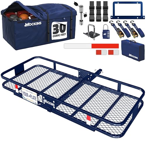 Mockins 60'x30'x6' Navy Folding Cargo Hitch Carrier & 30 CuFt Trailer Hitch Cargo Carrier Bag |...