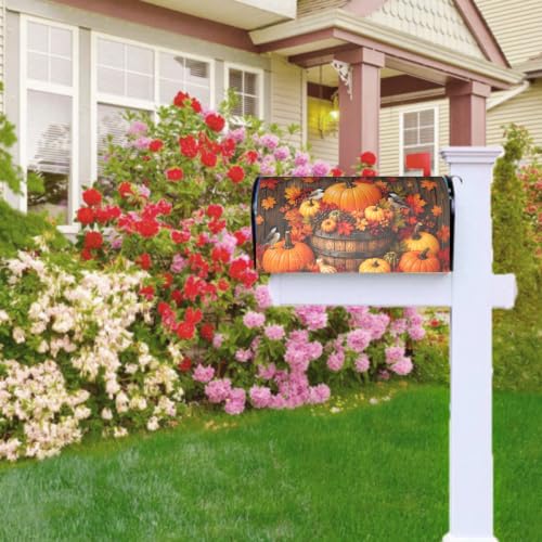 Image of Autumn Magnetic Mailbox Cover Farmhouse Fall Pumpkin Birds Maple Leaf Rustic Thanksgiving Mailbox Wrap Post Cover Standard Size 21x18Inch for Garden Yard Outdoor Seasonal Decor