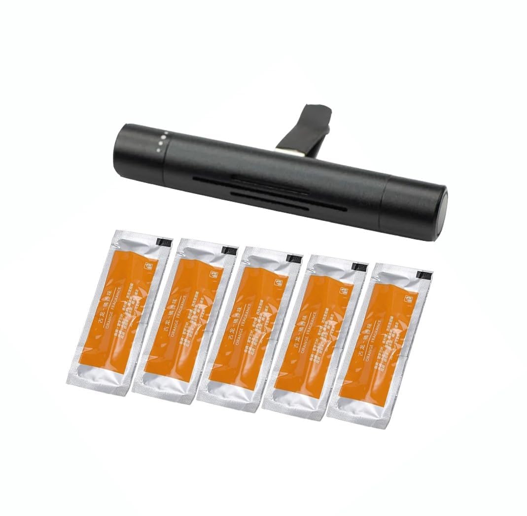 Car Air Freshener long lasting diffuser car accessories interior with fragrances custom bundles essential oil deodorizer fresh air freshener car refillable (Black with 5 orange)