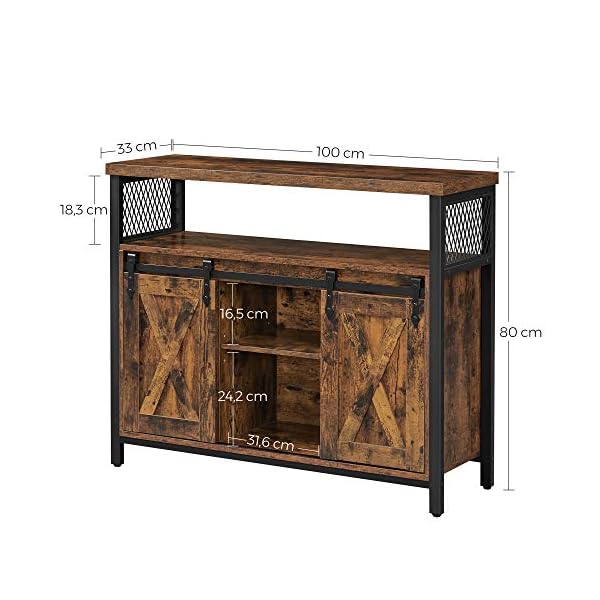VASAGLE Dining Sideboard, Kitchen Cupboard, Storage Cabinet, Buffet Table with Sliding Barn Doors, Adjustable Shelf, Industrial, for Living Room, Rustic Brown and Black LSC092B01 - Image 6