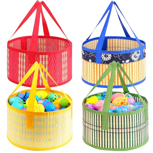 Foldable Easter Woven Bamboo Baskets Empty, 4 Pcs...