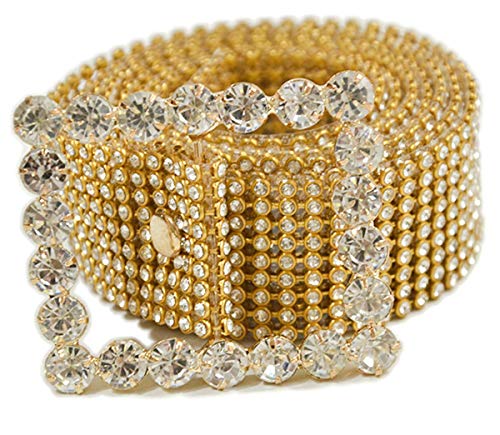 Andongnywell Women's Crystal Rhinestone Waist Belt Diamond Waist Belt for Dresses Sparkle Waistband Waist Chain (Gold D,One_Size)