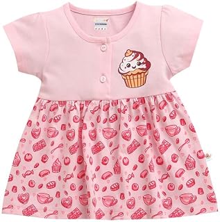 BUMZEE Baby Girls Cotton Round Neck Half Sleeves Above Knee Length Frock/Dress Price In India