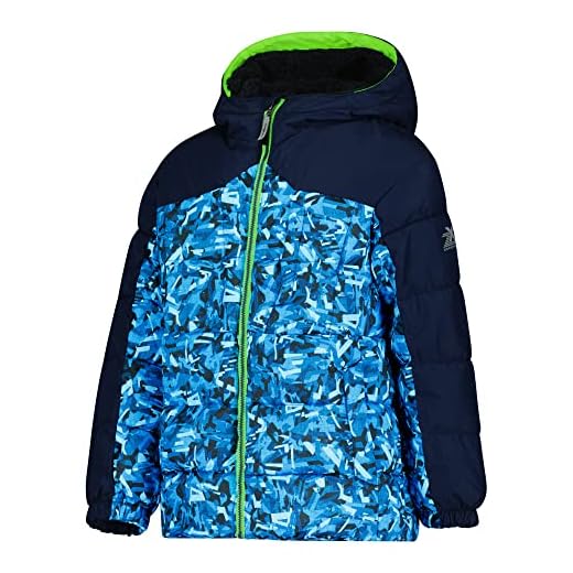 ZeroXposur Boys Puffer Jacket Pile Lined Hooded Kids Winter Coat with Elastic Cuffs (Blue Print, Large)