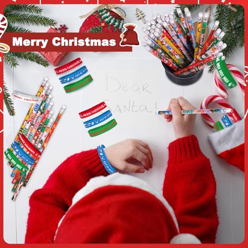 Set de 48 lápices navideños con pulseras de silicona miniatura 4
