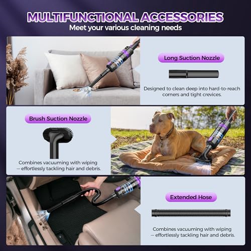 Image of Handheld Vacuum Cordless Rechargeable 2-Speed Modes| 3-in-1 Portable Cordless Vacuum Cleaner with Charging Dock, for Car Home Office and Pet Hair (Purple)