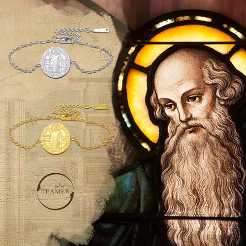 TEAMER Saint Benedict Bracelet Stainless Steel St. Benedict Pendant Jesus Cross Religious Catholic Amulet of Strength Peace Prayer Jewelry For Women Men2