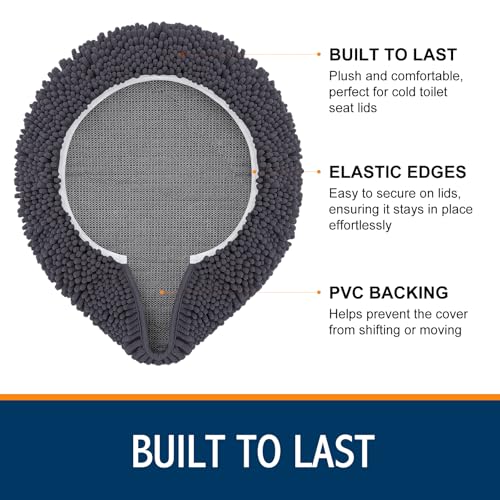 Image of Smiry Soft Chenille Bathroom Toilet Lid Cover, Machine Washable Covers, 17.5x15, Fits Most Round, Elongated and Oblong Lids, Accessories Decor, Charcoal Grey