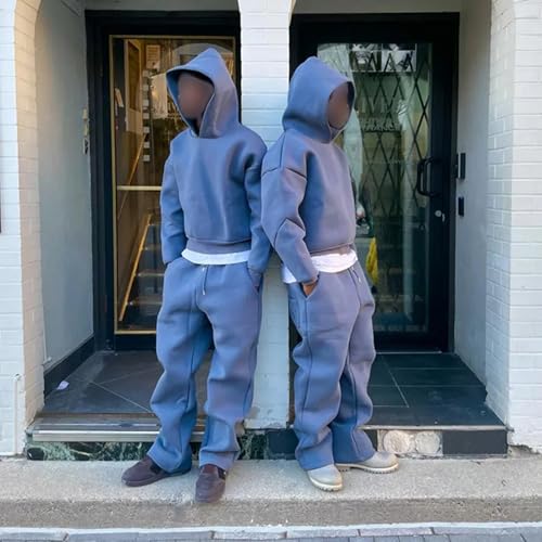 Mens 2 Piece Hoodie Set Long Sleeve Pullover Sweatshirt Elastic Waist Drawstring Sweatpants Outfits Set for Men4