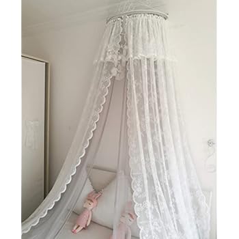 Ge Yobby Spitze Bett Baldachin Prinzessin Doppel Mesh Bett Vorhang Mit Weissen Metall Krone Fur Bettwasche Dekoration D 2 0m Amazon De Kuche Haushalt