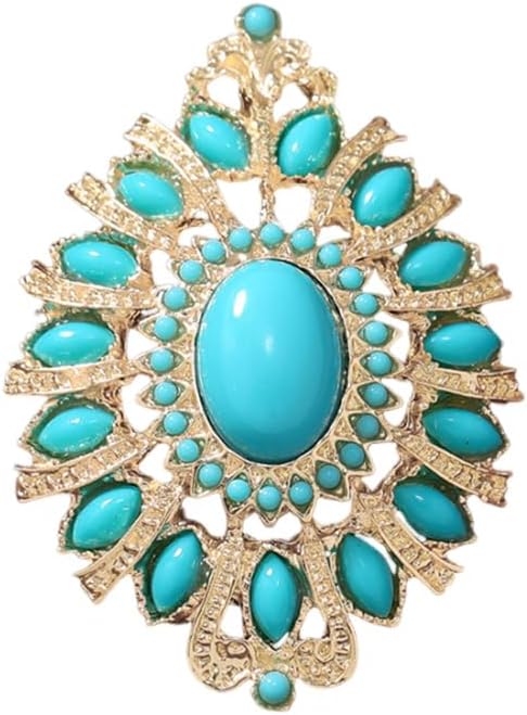 DtjaBaroque Turquoise Bead Brooch Pin for Women Men Gold Tone Fashion Blue Birthstone Geometric Filigree Brooches Lapel Pins Dainty Dress Accessories Birthday Anniversary Jewelry Gift