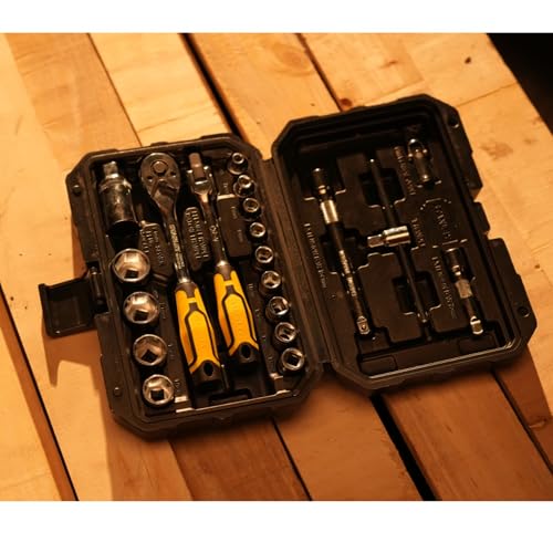 Image of STANLEY STMT79056 20-PIECE Hex Socket Set 3 /8 inch Drive With Ratchet, Comes in a Case, Chrome Vanadium Steel, Professional Tool Kit for Automotive, Plumbing, Garage & Home Repairs