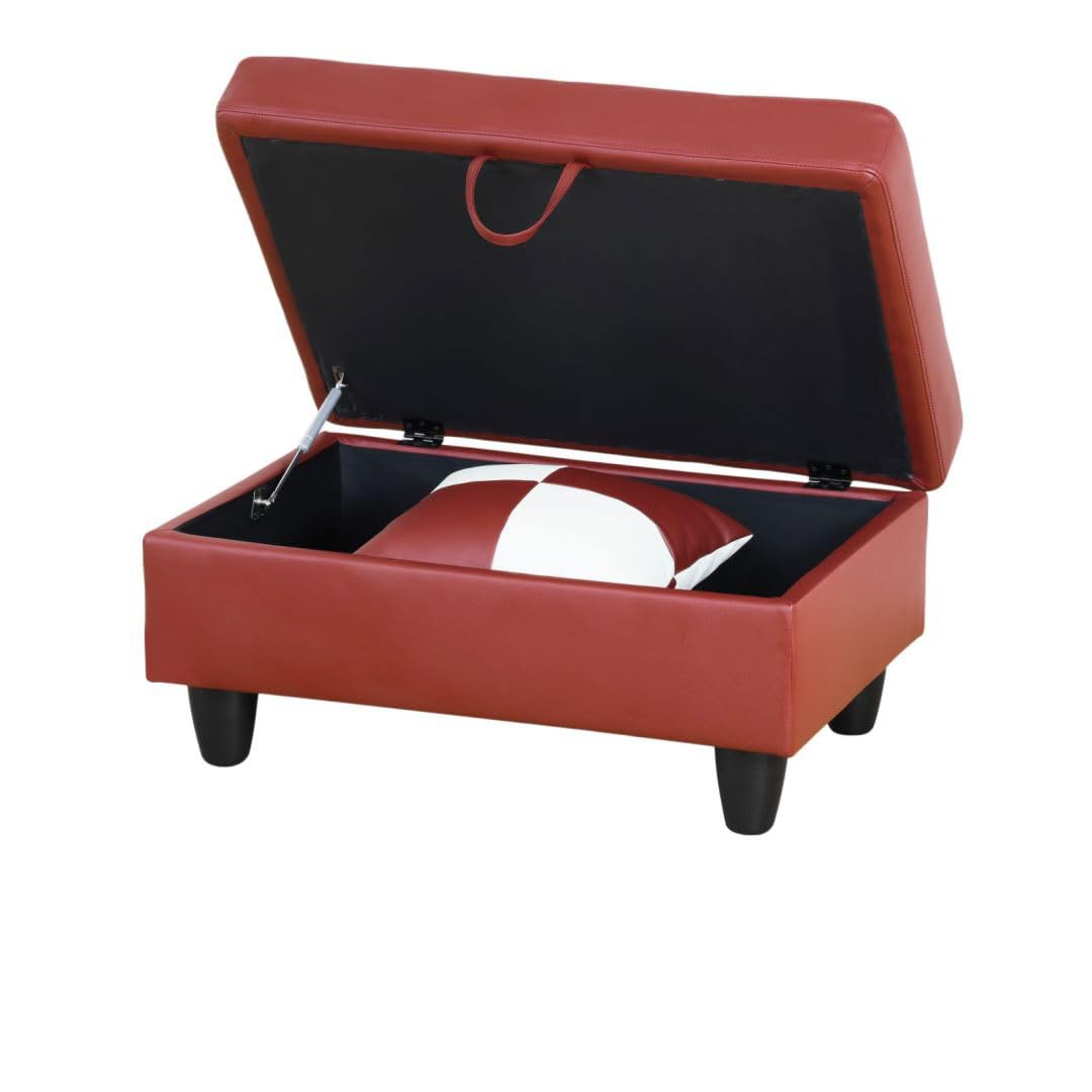 UOCFYK Ottoman Storage Ottoman Bench Faux Leather Footrest Footstool with Hinged Lid for Living Room, Bedroom, Entryway, Red, 35"X23"X17"