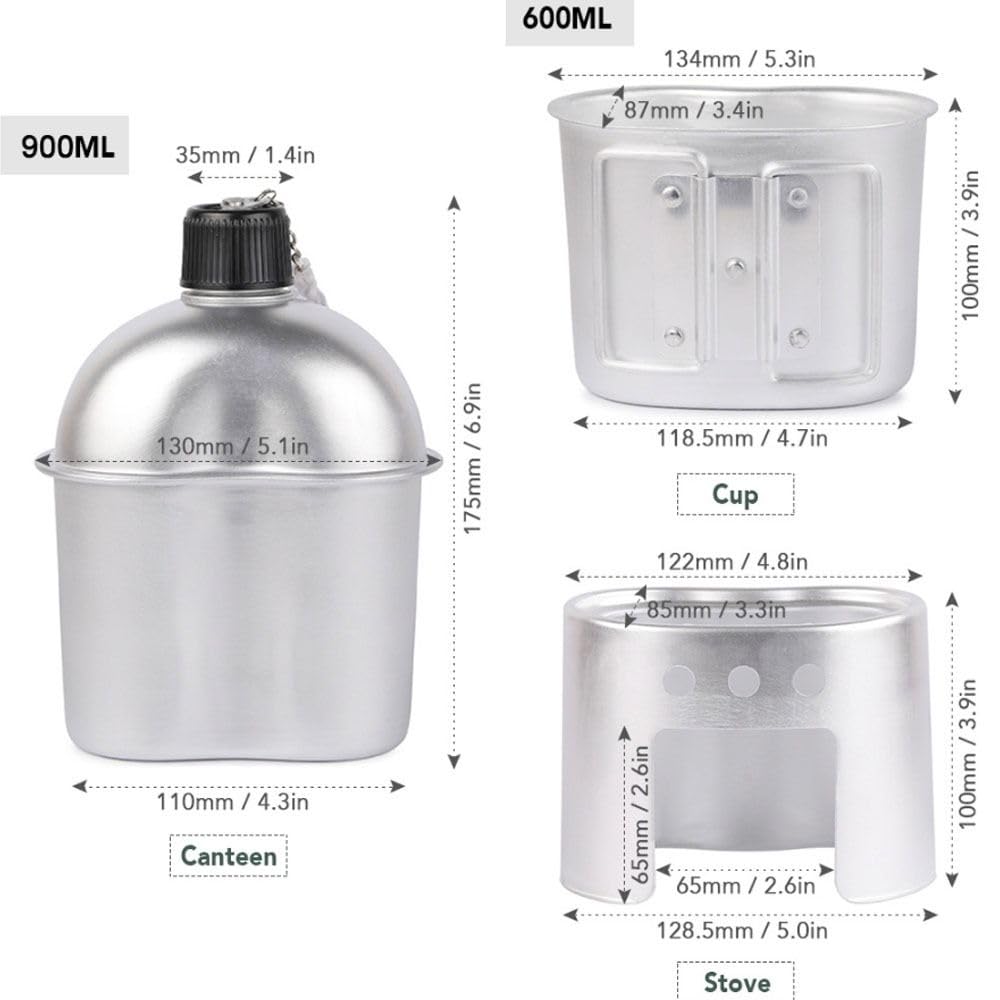 Aluminiowy zestaw stołówek 900 ml / 30.43oz, zestaw do bałaganu na zewnątrz z kuchenką na kubek i torbą do przenoszenia, na kemping, wędrówki, wędrówki z plecakiem, survival