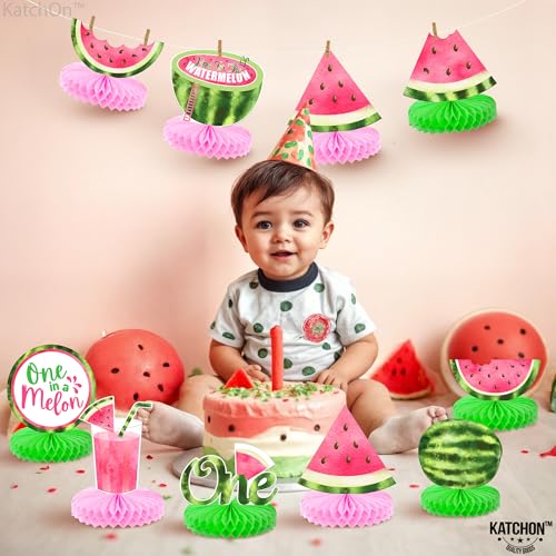 Image of KatchOn, One In A Melon Centerpieces - Pack of 9 | One in a Melon Party Decorations | Watermelon Birthday Decorations, Watermelon Centerpieces for Tables for Birthday, Baby Shower, Summer Party Decor