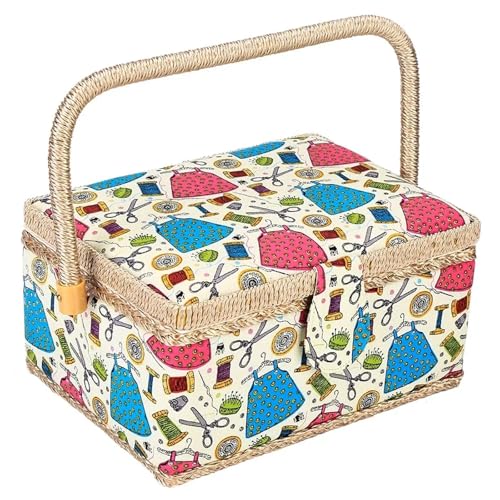 Cesta de costura grande vintage para organizar hilos y agujas con diseño clásico Estilo E