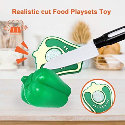 QDH Play Kitchen Accessories Kids Kitchen Pretend Play Toys with Stainless Steel Cookware Pots and Pans Set for Toddlers Cooking Utensils Apron and Cutting Play Food for Girls Boys Educational Tool - Thumbnail 4