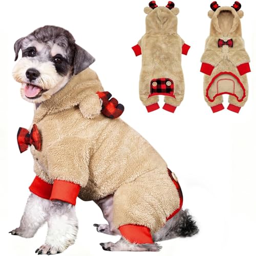 KYEESE Christmas Dog Pajamas with Hood Red Buffalo Check Dog Sweater Pets Pjs Dogs Clothes for Small Dogs Pet Pajamas Pet Christmas Outfit
