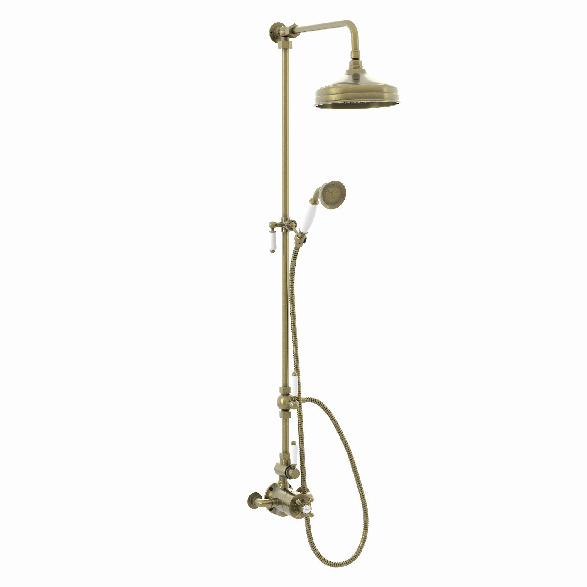 ENKI, Downton, SH0628, Traditional Thermostatic Shower Set, Antique Brass, Twin Thermostatic Shower Valve, Antique Brass Shower Tap Attachment for Bathrooms Showers