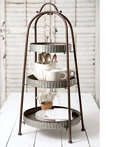 Colonial Tin Works 770012 Galvanized Steel Industrial Round Display Stand 3 Tier, Galvanized Gray