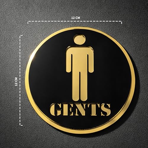 Image of Gent Round Acrylic Signage Sticker - Self-Adhesive Men Restroom Sign for Office, Storefront, Cafe, Hotel, Restaurant, Business & Shop - Premium Black Gold Label for Glass & Smooth Surfaces