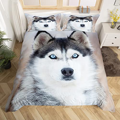 Ensemble de literie avec housse de couette à imprimé loup pour garçons et adolescents Housse de couette 3D loup 140x200cm pour enfants filles ensemble de housse de...