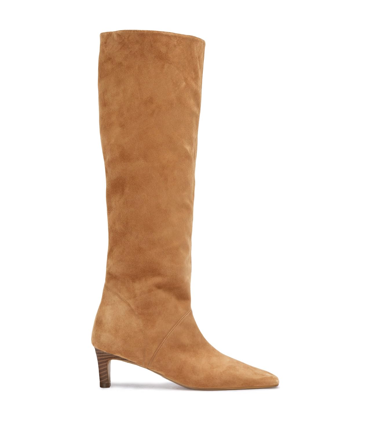 Coutgo Womens Knee High Boots Wide Calf Kitten Heel Pointed Toe Long Boots Pull On Winter Dress Shoes