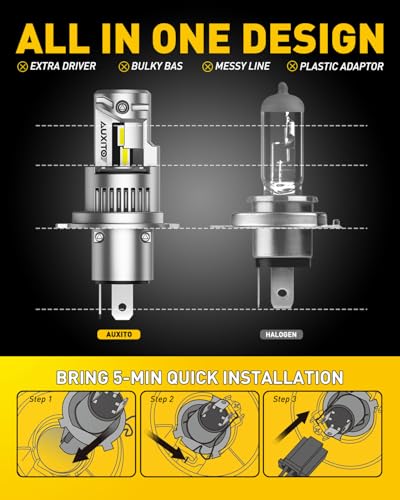 Image of AUXITO H4 Bulb, 1000% Brighter, 1:1 Mini Size No Adapter Needed, 5 Min Quick Install, No Flicker, 99% Compatibility, Pack of 2
